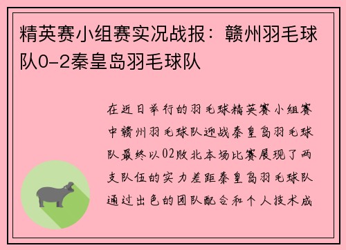 精英赛小组赛实况战报:赣州羽毛球队0-2秦皇岛羽毛球队